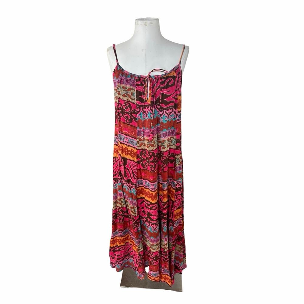 Earthbound XL Boho Maxi Dress Pink Paisley Strappy Festival Hippie Flowy Dress